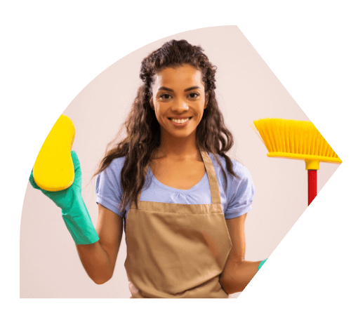 Girl showing the equipment's of cleaning